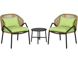Balkonset 2 personen - Tuinset - Bistroset - Groen - 3 delig - Met kussens - Tuintafel en 2 stoelen - Gecoat staal - Onderhoudsvrij staal