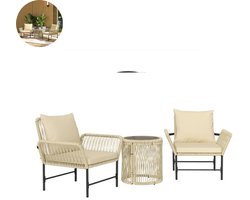 Balkonset 2 personen - Tuinset - Bistroset - Khaki - Weerbestendig - 3 delig - Tuintafel en 2 stoelen - 2 personen - Gecoat staal - Onderhoudsvrij staal
