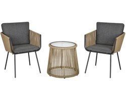Balkonset 2 personen - Tuinset - Bistroset - Khaki+Grijs - Weerbestendig - 3 delig - Tuintafel en 2 stoelen - 2 personen - Poly rattan