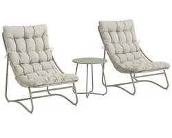 Balkonset 2 personen - Tuinset - Bistroset - Lichtgrijs + Crèmewit - Weerbestendig - 3 delig - Tuintafel en 2 stoelen - 2 personen - Gecoat staal - Onderhoudsvrij staal