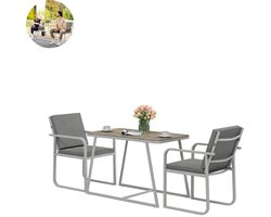 Balkonset 2 personen - Tuinset - Bistroset - Lichtgrijs - Weerbestendig - 3 delig - Tuintafel en 2 stoelen - 2 personen - Gecoat staal - Onderhoudsvrij staal