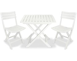 Balkonset 2 personen - Tuinset - Bistroset - Weerbestendig - 3 delig - Tuintafel en 2 stoelen - 2 personen - Kunststof - Wit