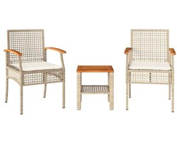 Balkonset 2 personen - Tuinset - Bistroset - Weerbestendig - 3 delig - Tuintafel en 2 stoelen - 2 personen - PE-rattan en gepoedercoat staal - Beige en Bruin