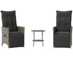 Balkonset 2 personen - Tuinset - Bistroset - Weerbestendig - 3 delig - Tuintafel en 2 stoelen - 2 personen - PE-rattan en gepoedercoat staal - Grijs