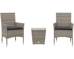 Balkonset 2 personen - Tuinset - Bistroset - Weerbestendig - 3 delig - Tuintafel en 2 stoelen - 2 personen - PE-rattan en gepoedercoat staal - Grijs