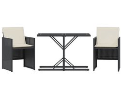 Balkonset 2 personen - Tuinset - Bistroset - Weerbestendig - 3 delig - Tuintafel en 2 stoelen - 2 personen - PE-rattan en gepoedercoat staal - Zwart
