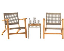 Balkonset 2 personen - Tuinset - Bistroset - Weerbestendig - 3 delig - Tuintafel en 2 stoelen - 2 personen - PE-rattan - gepoedercoat staal - Beige en bruin