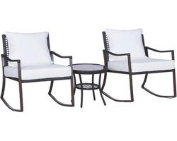 Balkonset 2 personen - Tuinset - Bistroset - Wit - 3 delig - Tuintafel en 2 stoelen - 2 personen - Gecoat staal - Onderhoudsvrij staal