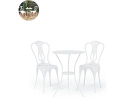 Balkonset 2 personen - Tuinset - Bistroset - Wit - Weerbestendig - 3 delig - Tuintafel en 2 stoelen - 2 personen - Gietaluminium