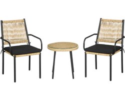 Balkonset 2 personen - Tuinset - Bistroset - Zand - 3 delig - Met kussens - Tuintafel en 2 stoelen - Gecoat staal - Onderhoudsvrij staal