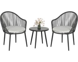 Balkonset 2 personen - Tuinset - Bistroset - Zwart - 3 delig - Met kussens - Tuintafel en 2 stoelen - 2 personen - Gecoat staal - Onderhoudsvrij staal