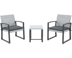Balkonset 2 personen - Tuinset - Bistroset - Zwart - 3 delig - Met kussens - Tuintafel en 2 stoelen - 3 personen - Gecoat staal - Onderhoudsvrij staal
