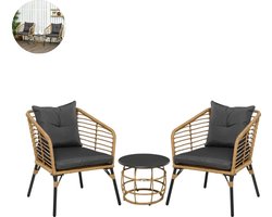 Balkonset 2 personen - Tuinset - Bistroset - Zwart - 3 delig - Met kussens - Tuintafel en 2 stoelen - Gecoat staal - Onderhoudsvrij staal