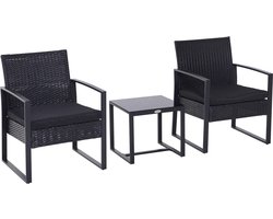 Balkonset 2 personen - Tuinset - Bistroset - Zwart - 3 delig - Tuintafel en 2 stoelen - 2 personen - Gecoat staal - Onderhoudsvrij staal