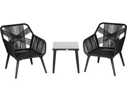 Balkonset 2 personen - Tuinset - Bistroset - Zwart - 3 delig - Tuintafel en 2 stoelen - 2 personen - Gecoat staal - Onderhoudsvrij staal