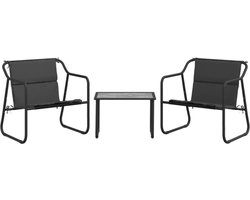 Balkonset 2 personen - Tuinset - Bistroset - Zwart - 3 delig - Tuintafel en 2 stoelen - 2 personen - Gecoat staal - Onderhoudsvrij staal