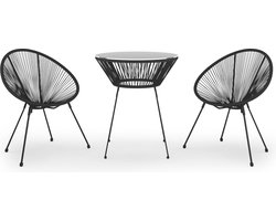 Balkonset 2 personen - Tuinset - Bistroset - Zwart - 3 delig - Tuintafel en 2 stoelen - 2 personen - Gecoat staal - Onderhoudsvrij staal