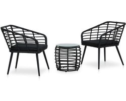 Balkonset 2 personen - Tuinset - Bistroset - Zwart en Transparant - Weerbestendig - 3 delig - Tuintafel en 2 stoelen - 2 personen - Poly rattan