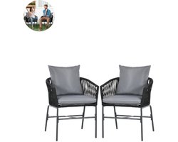 Balkonset 2 personen - Tuinset - Bistroset - Zwart - Weerbestendig - 2 delig - 2 stoelen - 2 personen - Gecoat staal - Onderhoudsvrij staal