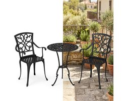 Balkonset 2 personen - Tuinset - Bistroset - Zwart - Weerbestendig - 3 delig - Tuintafel en 2 stoelen - 2 personen - Gecoat staal - Gegoten aluminium