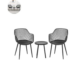 Balkonset 2 personen - Tuinset - Bistroset - Zwart - Weerbestendig - 3 delig - Tuintafel en 2 stoelen - 2 personen - Gecoat staal - Onderhoudsvrij staal