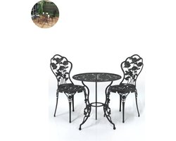 Balkonset 2 personen - Tuinset - Bistroset - Zwart - Weerbestendig - 3 delig - Tuintafel en 2 stoelen - 2 personen - Gietaluminium