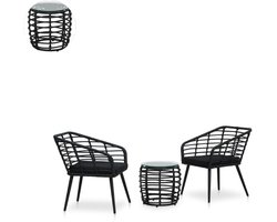 Balkonset 2 personen - Tuinset - Bistroset - Zwart - Weerbestendig - 3 delig - Tuintafel en 2 stoelen - 2 personen - PE-rattan