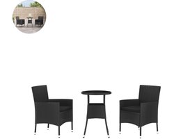 Balkonset 2 personen - Tuinset - Bistroset - Zwart - Weerbestendig - 3 delig - Tuintafel en 2 stoelen - 2 personen - Poly rattan
