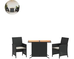 Balkonset 2 personen - Tuinset - Bistroset - Zwart - Weerbestendig - 3 delig - Tuintafel en 2 stoelen - 2 personen - Poly rattan
