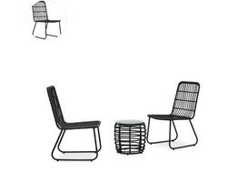 Balkonset 2 personen - Tuinset - Bistroset - Zwart - Weerbestendig - 3 delig - Tuintafel en 2 stoelen - 2 personen - Poly rattan