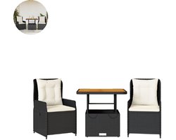 Balkonset 2 personen - Tuinset - Bistroset - Zwart - Weerbestendig - 3 delig - Tuintafel en 2 stoelen - 2 personen - Poly rattan