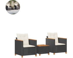 Balkonset 2 personen - Tuinset - Bistroset - Zwart - Weerbestendig - 3 delig - Tuintafel en 2 stoelen - 2 personen - Poly rattan en acaciahout