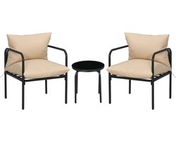 Balkonset 2 personen - Weerbestendig - Tuinset - Bistroset - Zwart - 3 delig - Met kussens - Tuintafel en 2 stoelen - 3 personen - Gecoat staal - Onderhoudsvrij staal
