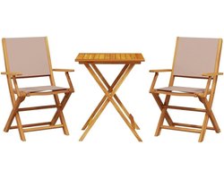 Balkonset 3-delig - Bistroset tuin - Buiten genieten - Opvouwbaar massief hout - 60x60x75 cm - Taupe