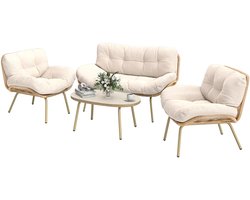 Balkonset 4 personen - Tuinset - Bistroset - Beige - Weerbestendig - 4 delig - 4 stoelen - 4 personen - Metaal
