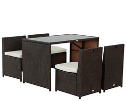 Balkonset 4 personen - Tuinset - Bistroset - Bruin + Khaki - Weerbestendig - 5 delig - Tuintafel en 4 stoelen - 4 personen - Gecoat staal - Onderhoudsvrij staal