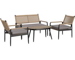 Balkonset 4 personen - Tuinset - Bistroset - Donkergrijs + Geel - Weerbestendig - 4 delig - 4 stoelen - 4 personen - Gecoat staal - Onderhoudsvrij staal