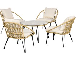 Balkonset 4 personen - Tuinset - Bistroset - Geel+Zwart+Beige - Weerbestendig - 4 delig - 4 stoelen - 4 personen - Gecoat staal - Onderhoudsvrij staal