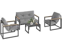 Balkonset 4 personen - Tuinset - Bistroset - Lichtgrijs - Weerbestendig - 4 delig - 4 stoelen - 4 personen - Gecoat staal - Onderhoudsvrij staal