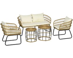 Balkonset 4 personen - Tuinset - Bistroset - Zwart, Khaki, Beige - Weerbestendig - 5 delig - 4 stoelen - 4 personen - Gecoat staal - Onderhoudsvrij staal