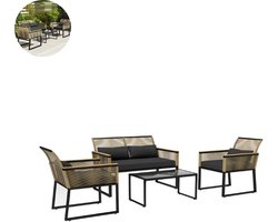 Balkonset 4 personen - Tuinset - Bistroset - Zwart - Weerbestendig - 4 delig - 4 stoelen - 4 personen - Gecoat staal - Onderhoudsvrij staal