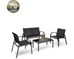 Balkonset 4 personen - Tuinset - Bistroset - Zwart - Weerbestendig - 4 delig - Tuintafel en 4 stoelen - 4 personen - Gecoat staal - Onderhoudsvrij staal