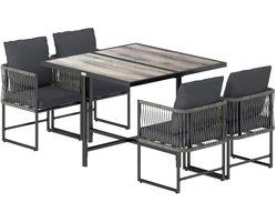 Balkonset 4 personen - Tuinset - Bistroset - Zwart+Grijs - Weerbestendig - 5 delig - 4 stoelen - 4 personen - Gecoat staal - Onderhoudsvrij staal