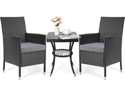 Balkonset - Balkonset 2 personen - Tuinset - Bistroset - Weerbestendig - 3 delig - Tuintafel en 2 stoelen - 2 personen - Poly rattan
