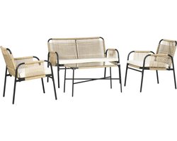 Balkonset - Tuinset - Bistroset - Naturel - 4 delig - Met kussens - Tuintafel en 4 stoelen - 4 Personen - Gecoat staal - Onderhoudsvrij staal