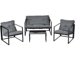 Balkonset - Tuinset - Bistroset - Zwart - 3 delig - Met kussens - Tuintafel en 2 stoelen - 3 personen - Gecoat staal - Onderhoudsvrij staal - 3 personen