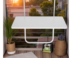 Balkontafel Inklapbaar – Wit – 40 x 60 x 70 cm – Hout Balkontafeltje Hangend Balkonbar Balkontafels Opklapbaar Hangtafel – Ophangbaar Voor aan het Balkon – Vouwtafel Wandtafel Inklapbare Tafel – Bijzettafel – Buiten Tafeltje Klaptafel