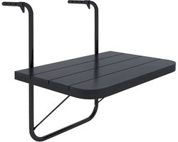 Balkontafel - Inklapbare Hangtafel - Met Aluminium Frame En Houtlook - Voor Balkon En Terras - Zwart
