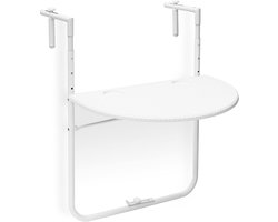 Balkontafel Klaptafel - Hoogte Verstelbaar - Inklapbare Rotan Tafel - 60 x 40 cm - Witte Balkon Tafel - Ruimtebesparend Voor Balkon, Terras En Tuin