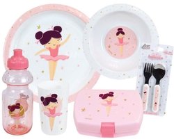 Ballerina Dancer Serviesset - FUN HOUSE - 006364 - Glas, diep bord, plat bord, bestek, fles en snackdoos